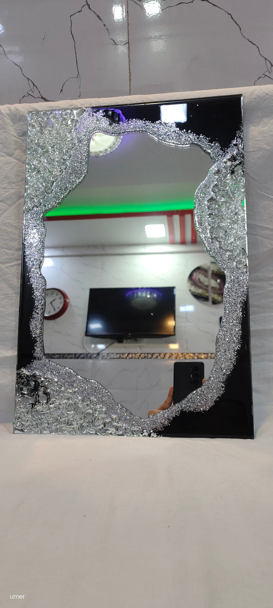 Blush Rose Quartz-Inspired Mirror – Resin Art with Crystals & Glitter