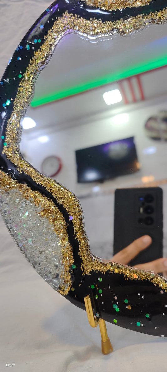 Luxury Geode-Inspired Decorative Mirror – Black & Gold Crystal Design