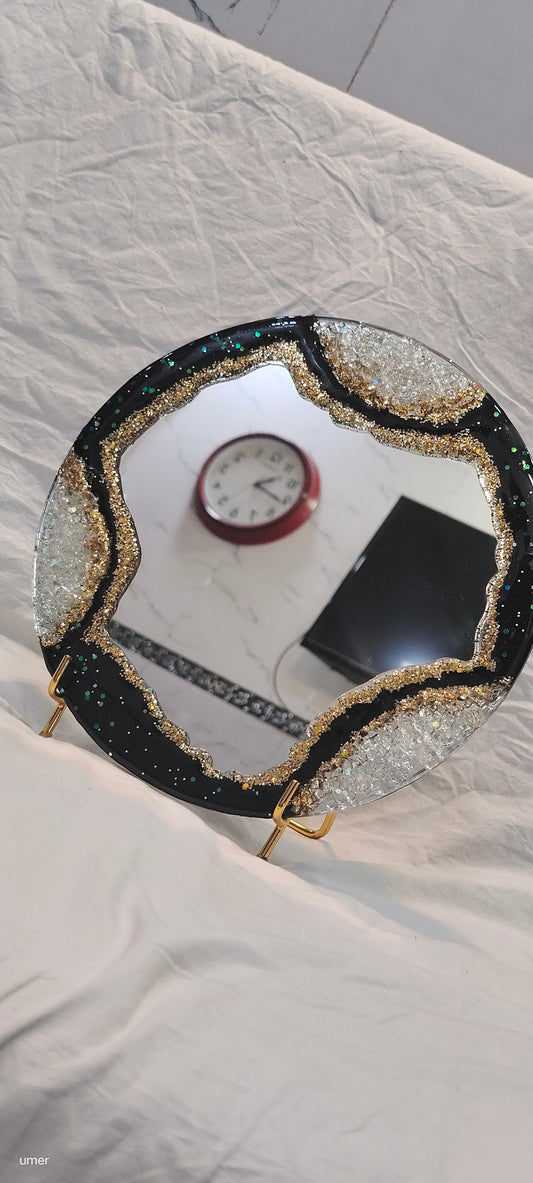 Galaxy Night Mirror – Celestial-Inspired Black & Silver Resin Art