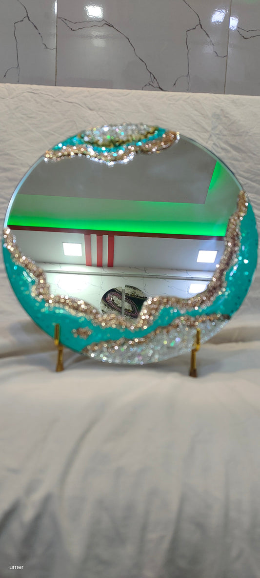 Sunset Aura Mirror – Handcrafted Resin Mirror in Warm Sunset Tones