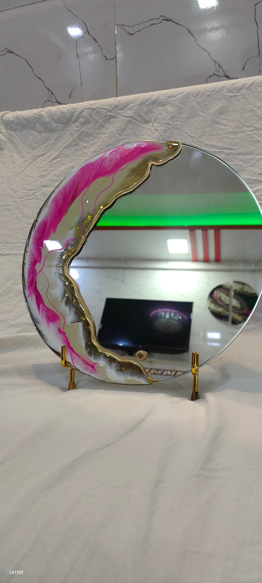 Frosted Ocean Mirror – Cool Blue Resin Mirror with Crystals & Silver Accents